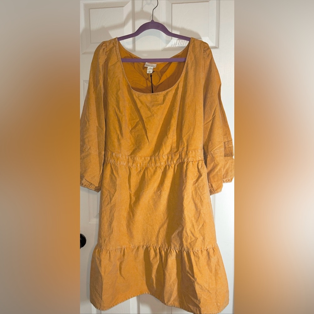 AVA & VIV Dress Women 2X Rust Copper Tiered MIDI Puff Sleeve Cottage Country